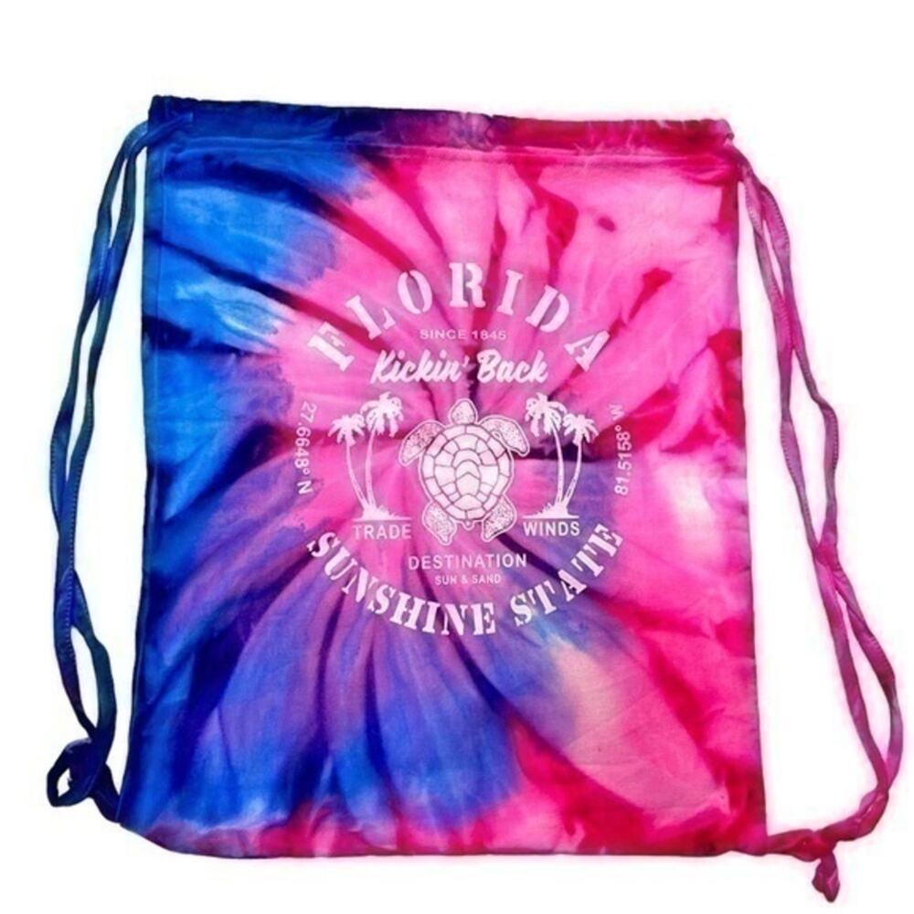Florida Tie Dye Cinch Drawstring Bag Backpack Neon Bright NEW